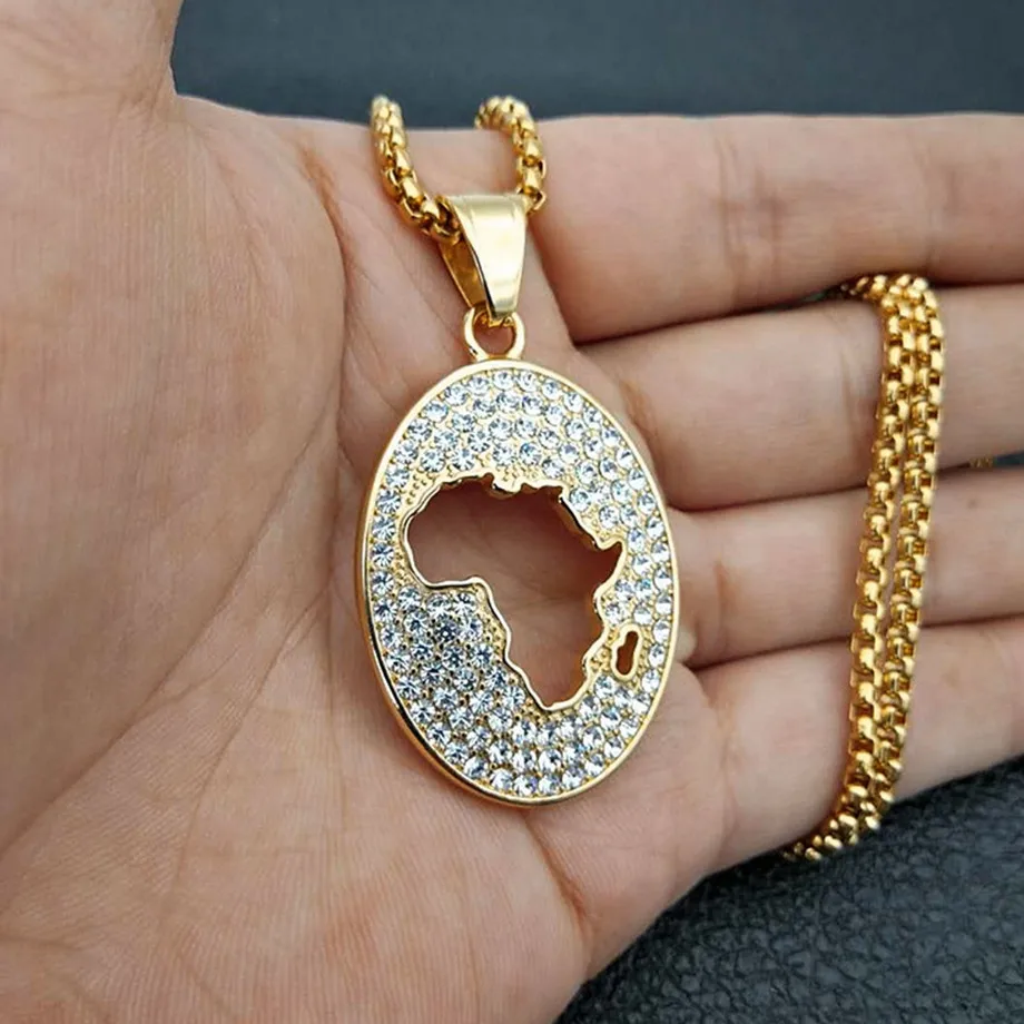 Hip Hop Iced Out African Map Necklaces Pendants Gold Color Stainless Steel Africa Necklace For Women Ethiopian Jewelry XL1299
Hip Hop Iced Out African Map Necklaces Pendants Gold Color Stainless Steel Africa Necklace For Women Ethiopian Jewelry XL1299