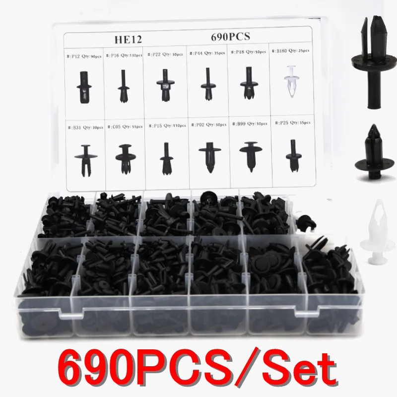 690pcs 12 Sizes Plastic Rivets Car Automotive Push Pin Rivet Trim Clip Panel Body Interior Assortment kit for Toyota Accessories
690pcs 12 Sizes Plastic Rivets Car Automotive Push Pin Rivet Trim Clip Panel Body Interior Assortment kit for Toyota Accessories