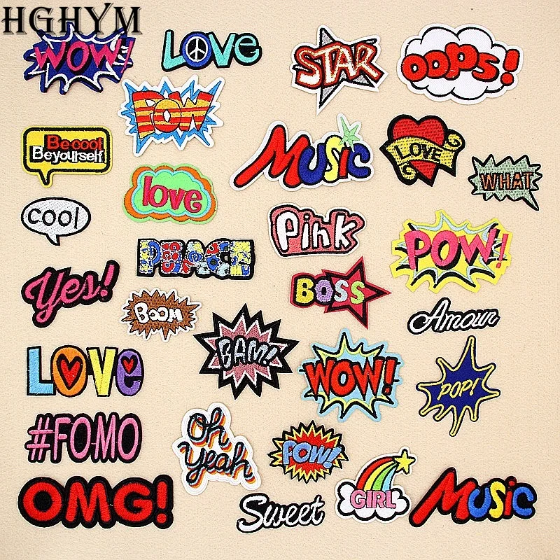 Фото Распродажа мультипликационный OMG WOW POW COOL LOVE patches модный вышитый Железный пластырь