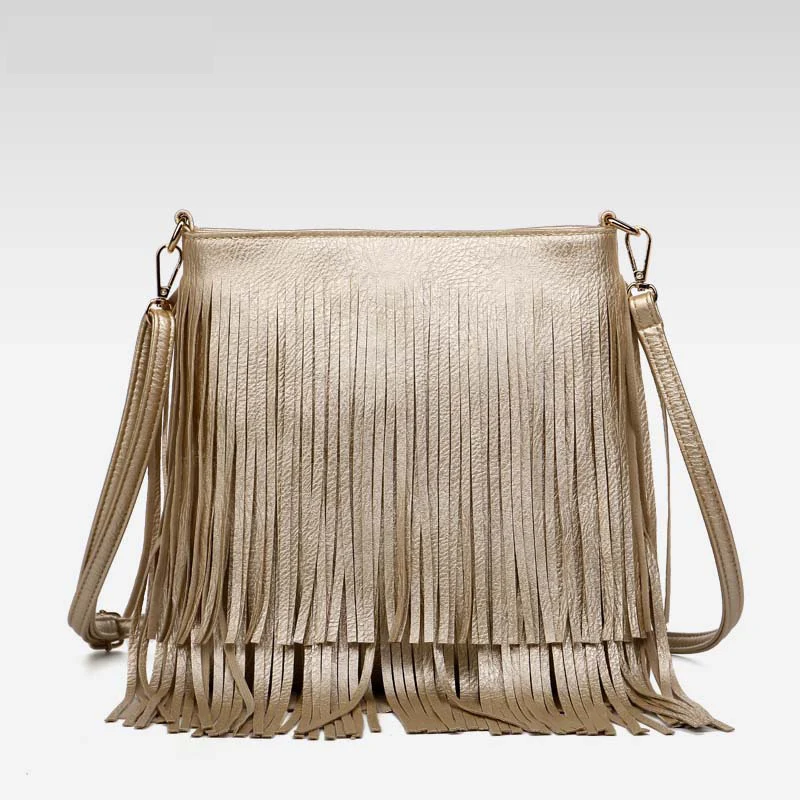 Suolunite Новая мода бахрома мешок золота Crossbody сумки Классический Для женщин на
