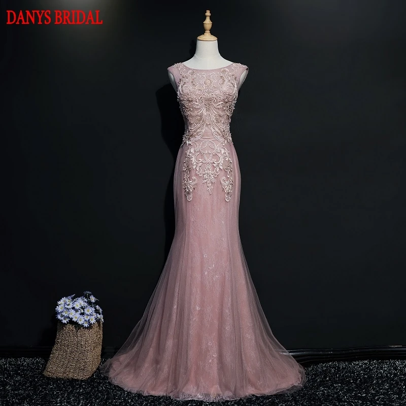 Розовые длинные кружевные вечерние платья русалки красивые с бисером для женщин