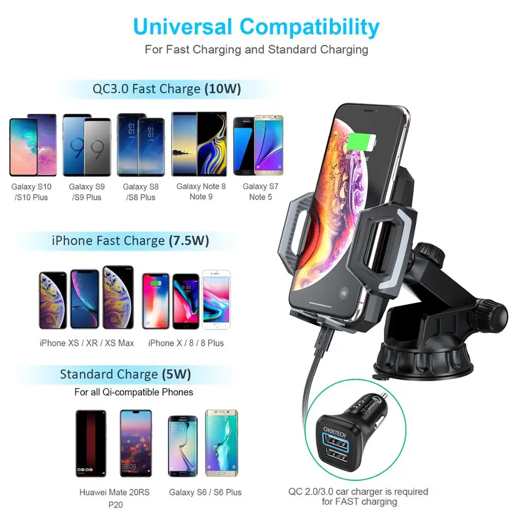 CHOETECH Qi 10W Fast Wireless Car Charger Car Phone Holder Stand Car Dock Charging For iPhone Samsung huawei xiaomi
CHOETECH Qi 10W Fast Wireless Car Charger Car Phone Holder Stand Car Dock Charging For iPhone Samsung huawei xiaomi