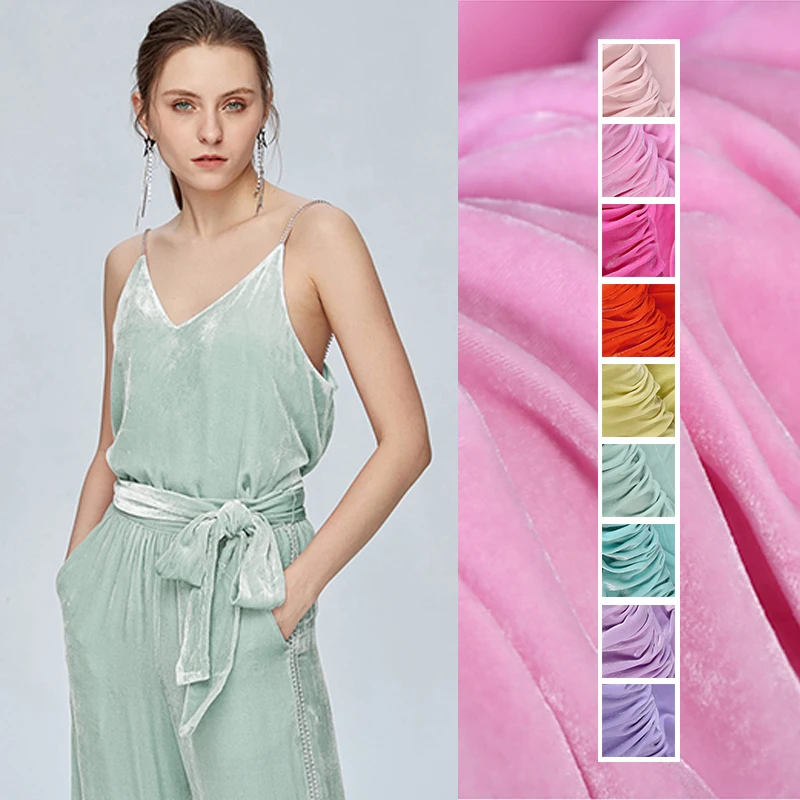 110 см в ширину 240 г/м однотонная розовая фиолетовая шелковая Вельветовая ткань из