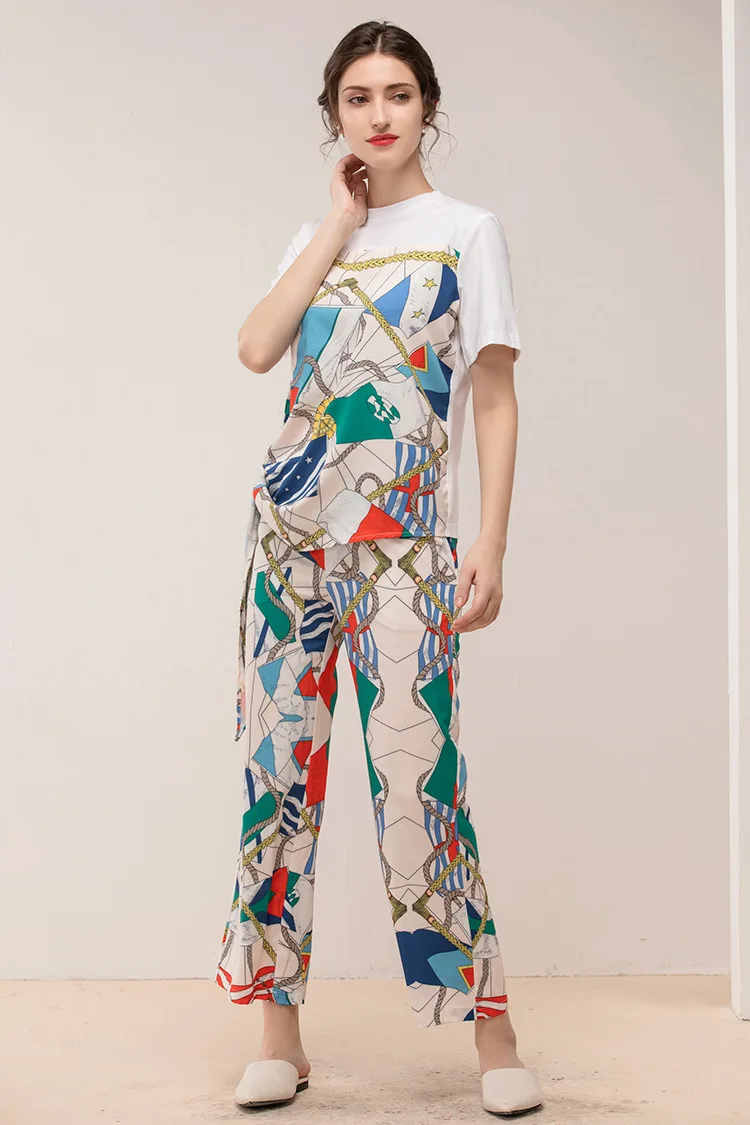 Europe and America women's pantsuits Summer Fashion print T-shirts + wide-leg pants 2pieces set A524
Europe and America women's pantsuits Summer Fashion print T-shirts + wide-leg pants 2pieces set A524