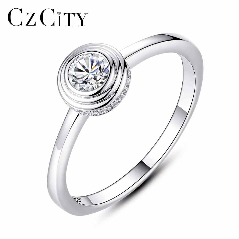 

CZCITY Bridal Wedding Finger Ring Silver 925 Round 1 Carat Cubic Zirconia Love Rings for Women Sterling Silver Jewelry Gift