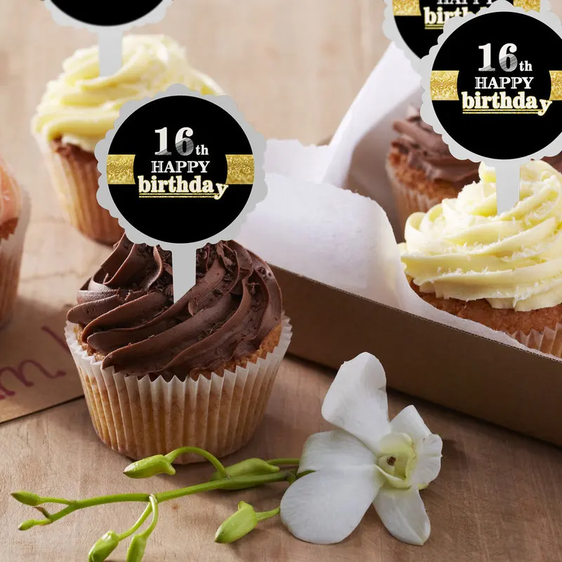 6pcs/set Black Gold Birthday Cake Toppers 16/18/30/40/50/60 Anniversary Birthday Party Decoration Adults DIY Cupcake Stickers
6pcs/set Black Gold Birthday Cake Toppers 16/18/30/40/50/60 Anniversary Birthday Party Decoration Adults DIY Cupcake Stickers