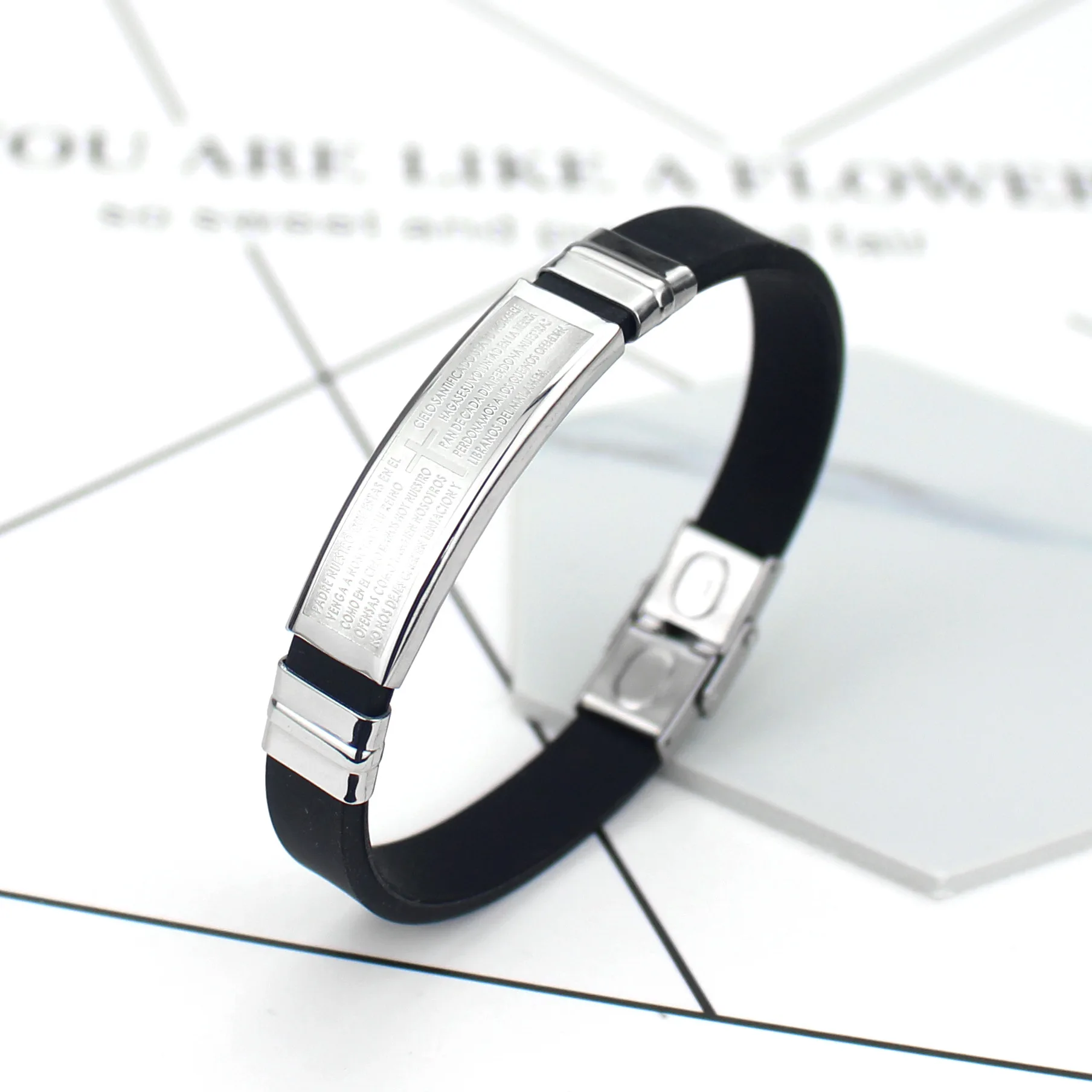 European and American Trend Cross Scripture Silica Gel Bracelet Men's Personality Bracelet Women's Bracelet
European and American Trend Cross Scripture Silica Gel Bracelet Men's Personality Bracelet Women's Bracelet