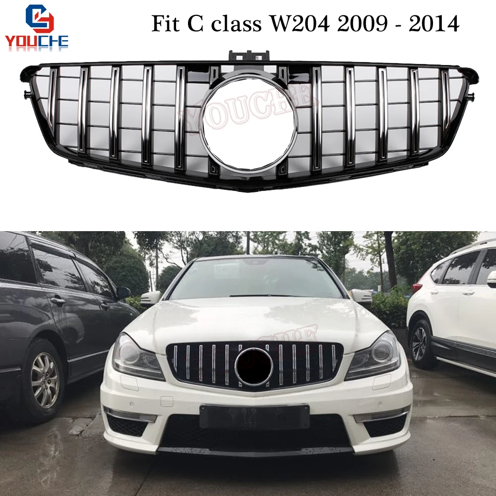 GT R Стиль передний бампер гриль решетка капота сетка для Mercedes W204 C Class 2009 2014 C180 C200 C250
