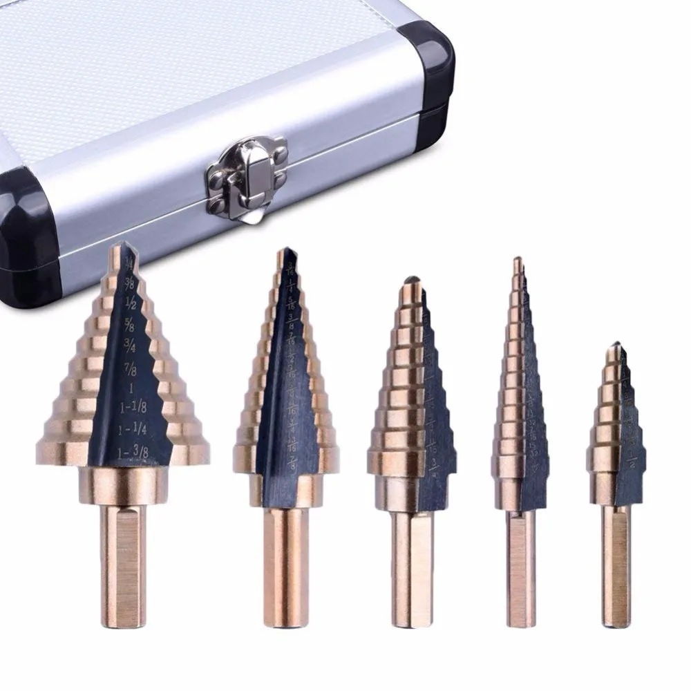 5pcs HSS Cobalt Titanium Grooved Step Drill Bit Set Tools Multiple Hole 50 Sizes Stepped Drill Bits with
5pcs HSS Cobalt Titanium Grooved Step Drill Bit Set Tools Multiple Hole 50 Sizes Stepped Drill Bits with