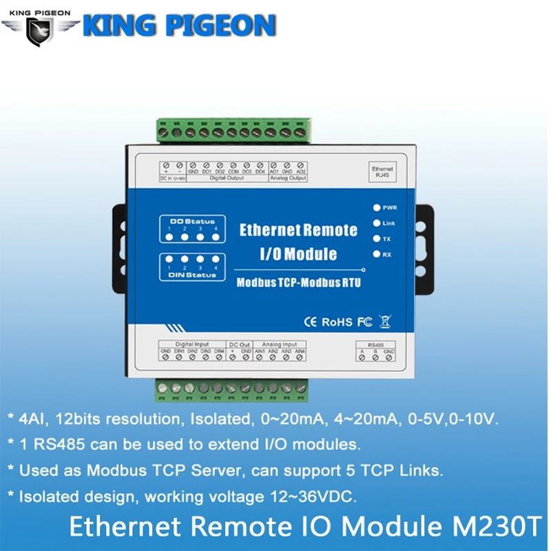 M230T Modbus TCP Ethernet дистанционный модуль IO промышленный 10/100 м адаптивный (4AI + RJ45 RS485)| |