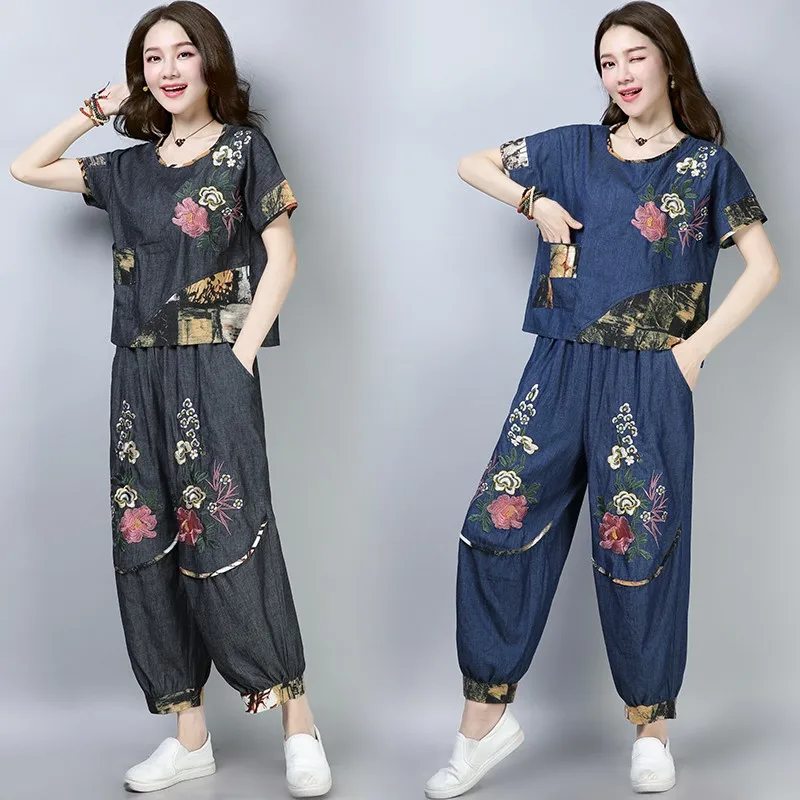 Women National style large size women's suit 2020 summer new thin retro loose embroidered short sleeve casual two-piece suit
Women National style large size women's suit 2020 summer new thin retro loose embroidered short sleeve casual two-piece suit