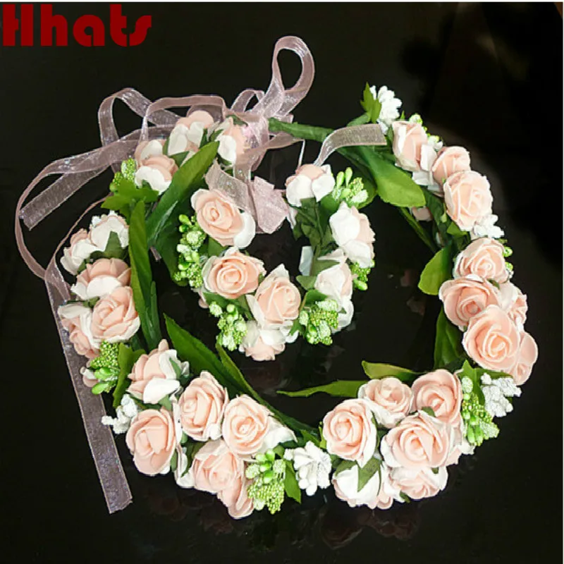 White pink women girl hair accessories foam floral headdress bracelet set beach wedding bridal artificial flower crown wristband
White pink women girl hair accessories foam floral headdress bracelet set beach wedding bridal artificial flower crown wristband