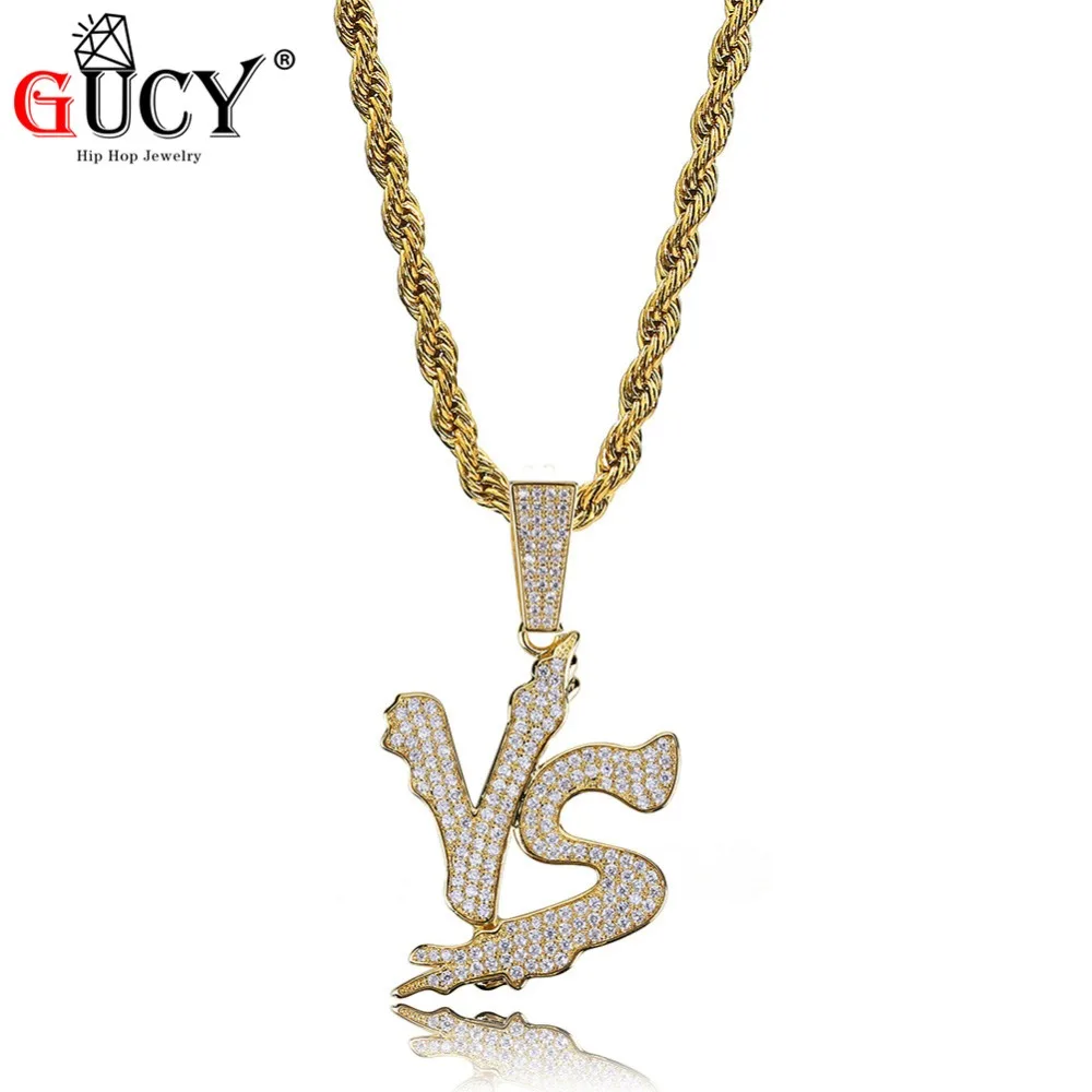 

GUCY Hip Hop V S Letter Pendant Necklace Plated Micro Pave Cubic Zircon Stones Charm Jewelry For Men's Gift