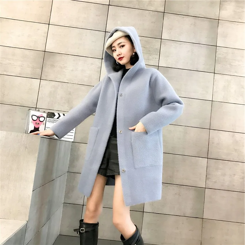 SWYIVY Woman Coat Long Hooded Outwear 2018 Autumn Winter Female Solid Color Knit Trench Faux Mane Fur Loose Lady Warm Woel Coat
SWYIVY Woman Coat Long Hooded Outwear 2018 Autumn Winter Female Solid Color Knit Trench Faux Mane Fur Loose Lady Warm Woel Coat