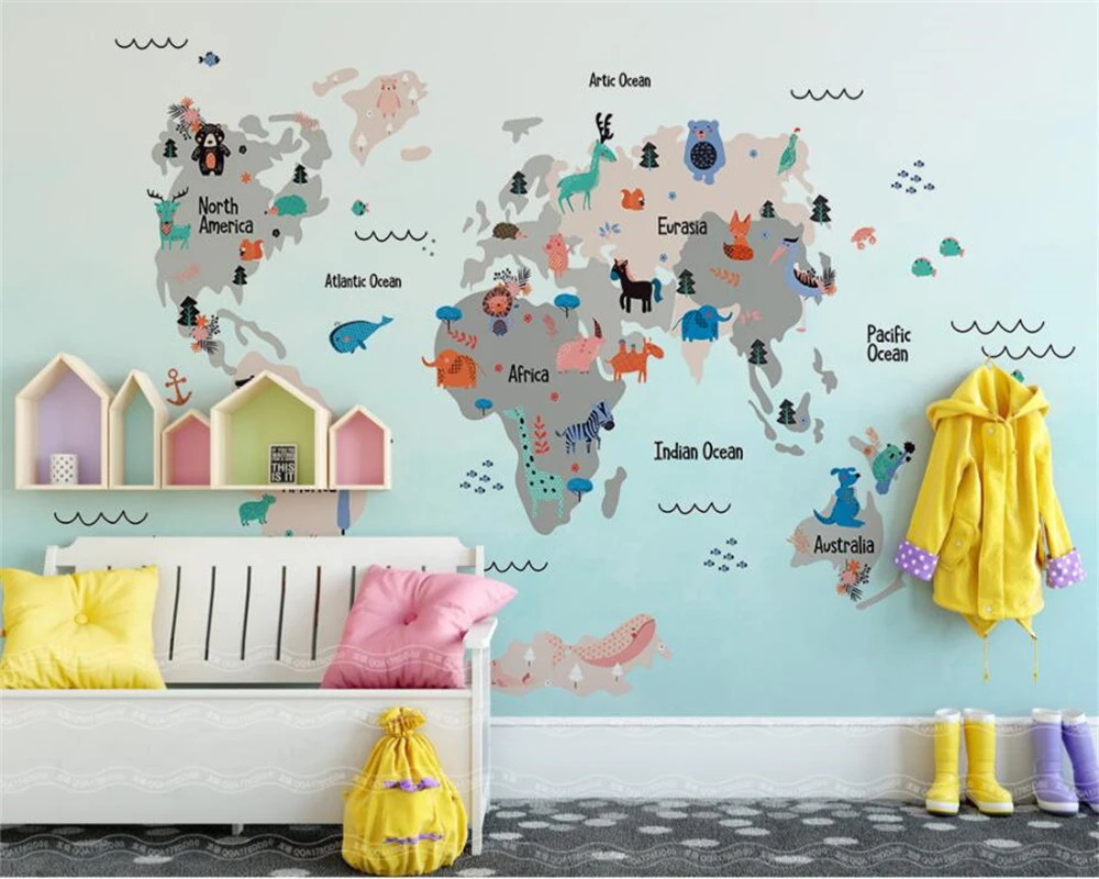 beibehang Custom Wallpaper Furniture Decoration Mural Hand Painted Cartoon World Animals Map Kids Room Mural photo 3d wallpaper
beibehang Custom Wallpaper Furniture Decoration Mural Hand Painted Cartoon World Animals Map Kids Room Mural photo 3d wallpaper