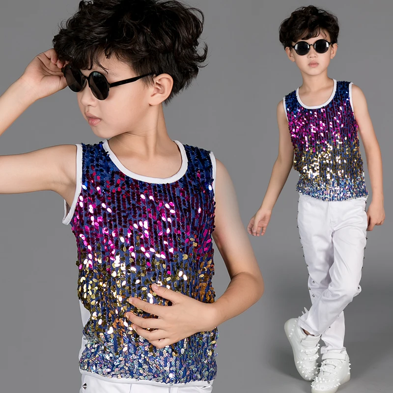2021 Jazz Dance Costume Boys Colourful Sequined Vest Top Kids Hip Hop Clothing Childs Modern Stage Performance Dancewear DN2961
2021 Jazz Dance Costume Boys Colourful Sequined Vest Top Kids Hip Hop Clothing Childs Modern Stage Performance Dancewear DN2961