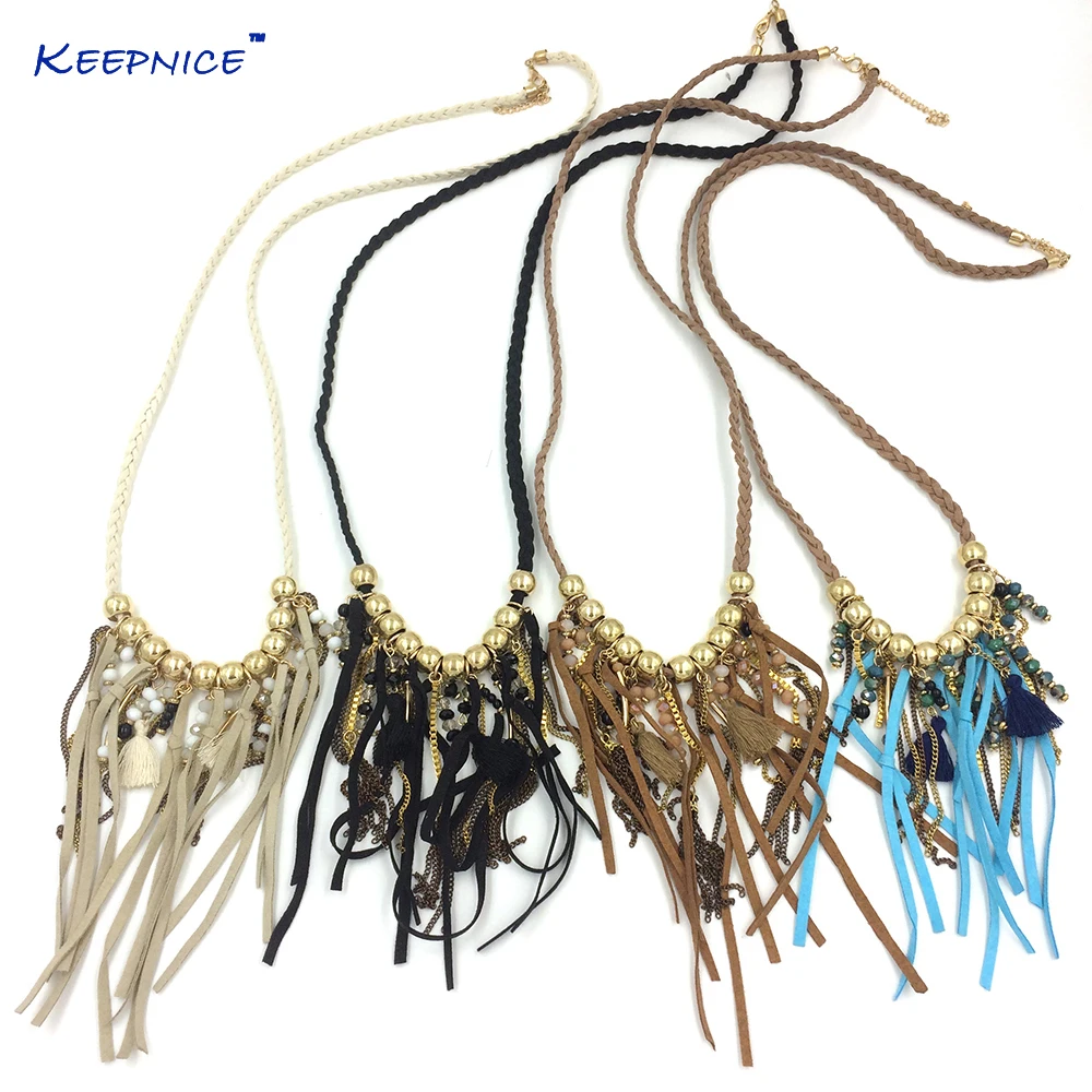 

New personalized handmade jewelry supplier leather tassel pendents unique boho Bohemia Taurus pendant long Necklaces