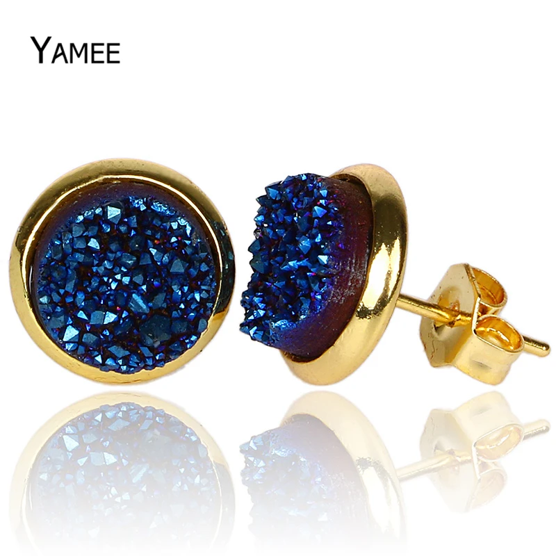 8mm Round Natural Stone Earrings 10 Colors Chakra Titanium Opal Geode Stud Earrings For Women Golden Raw Crystal Druzy Earrings
8mm Round Natural Stone Earrings 10 Colors Chakra Titanium Opal Geode Stud Earrings For Women Golden Raw Crystal Druzy Earrings