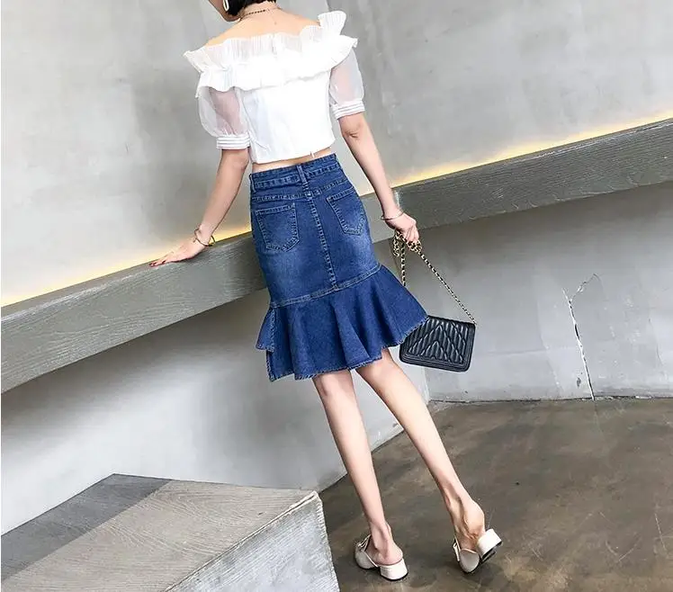 Spring and summer new high waist denim skirt large size trumpet skirt slim pack hip skirt S-9XL
Spring and summer new high waist denim skirt large size trumpet skirt slim pack hip skirt S-9XL