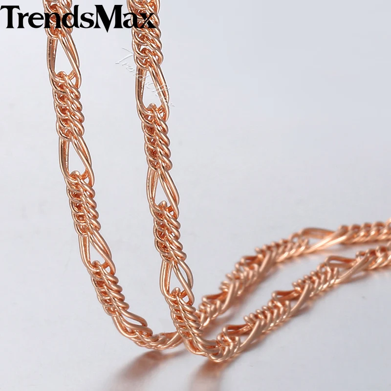 Trendsmax 3 мм 50 см ожерелье для женщин девочек 585 розовое золото бордюр Фигаро
