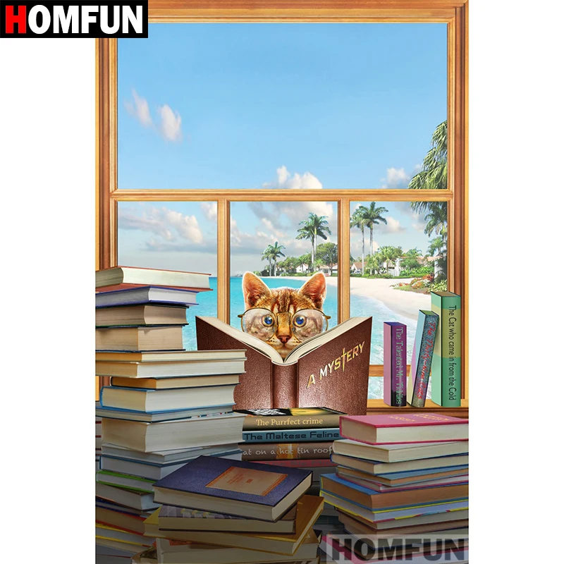 Алмазная живопись HOMFUN A07117 картина Кот чтение с полными квадратными/круглыми