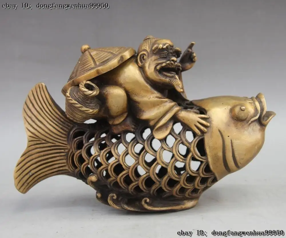 China Copper Brass Old People Fisherman Fish Fishes Shape Incense Burner Censer
China Copper Brass Old People Fisherman Fish Fishes Shape Incense Burner Censer