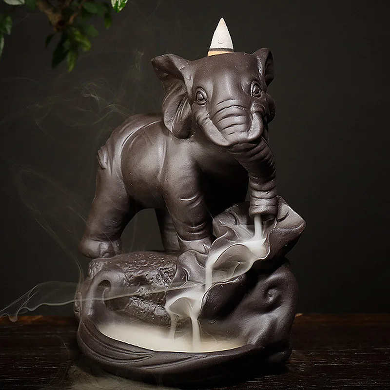 Purple Sand Elephant Incense Burner Thai God Smoke Back Flow Craft Home Bedroom Desktop Decoration | Дом и сад