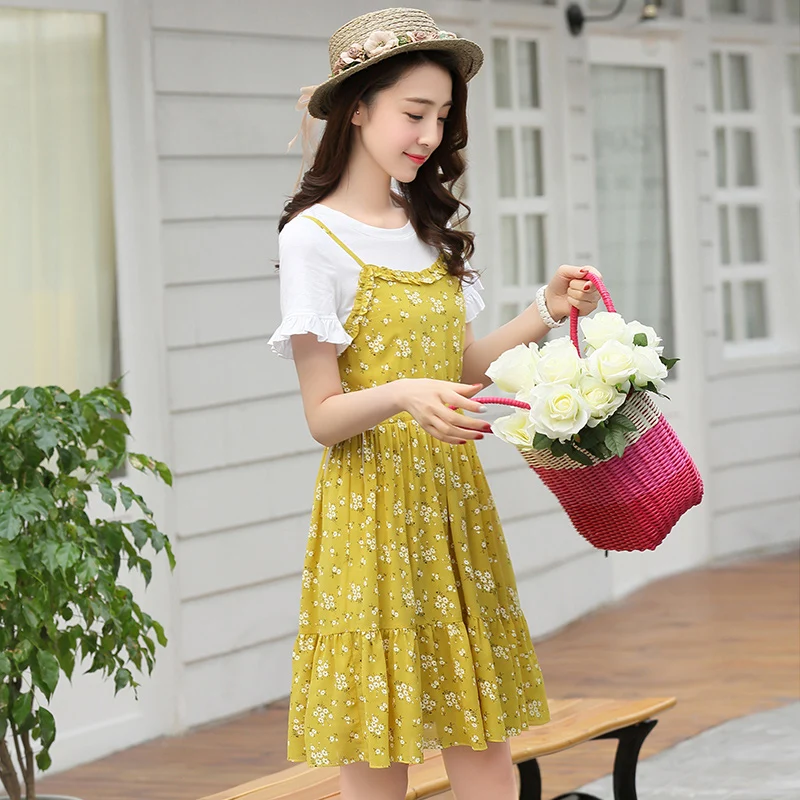 Sling Floral Dress 2019 New Fairy Dress Female Student Slim Chiffon Casual Women Summer Dress Fake Two
Sling Floral Dress 2019 New Fairy Dress Female Student Slim Chiffon Casual Women Summer Dress Fake Two