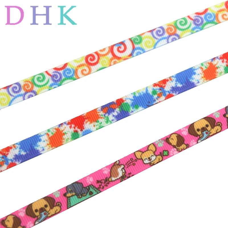 DHK 3/8 'Ƌ ярдов dog краски вихревой печатная корсажная лента аксессуар hairbow