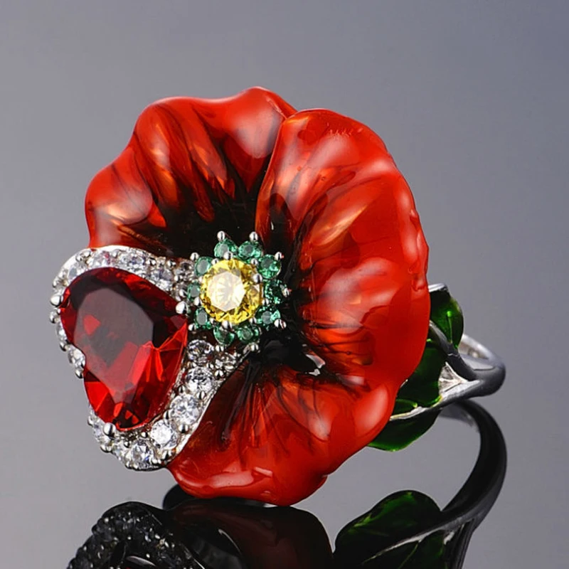 New Flower Rings For Women Party Gift 925 sterling silver Handmade Enamel Red Rose Flower Ring Fashion Wedding Jewelry
New Flower Rings For Women Party Gift 925 sterling silver Handmade Enamel Red Rose Flower Ring Fashion Wedding Jewelry