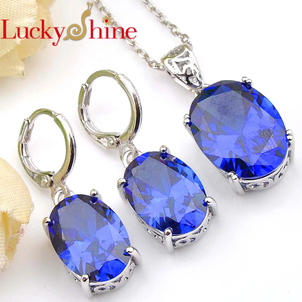 Luckyshine Holiday Gift Oval Fire Blue Crystal Cubic Zirconia 925 Silver Pendants Necklaces Drop Earrings Jewelry Sets
Luckyshine Holiday Gift Oval Fire Blue Crystal Cubic Zirconia 925 Silver Pendants Necklaces Drop Earrings Jewelry Sets