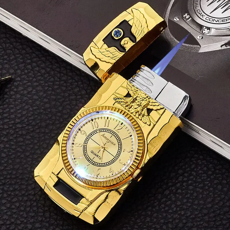 Portable Creative Metal Inflatable Gas Lighter Colorful Lights Watch Cigarette Lighter Flat Small Spray Gun Blue Flame
Portable Creative Metal Inflatable Gas Lighter Colorful Lights Watch Cigarette Lighter Flat Small Spray Gun Blue Flame