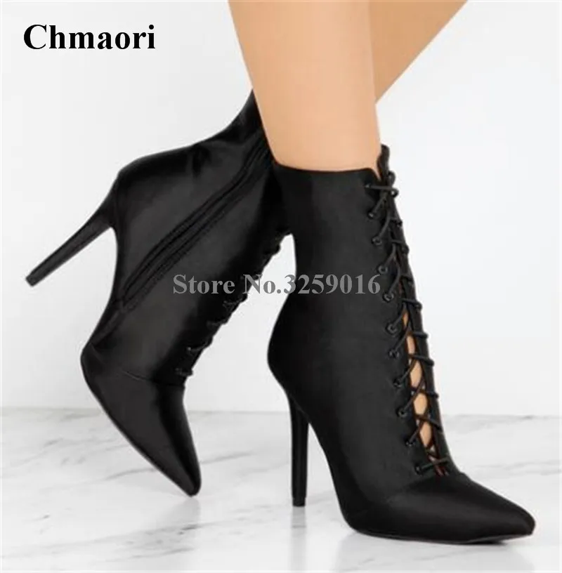 2018 New Fashion Women Satin Pointed Toe Lace-up Short Gladiator Boots Blue Black High Heel Ankle Booties Street Shoes
2018 New Fashion Women Satin Pointed Toe Lace-up Short Gladiator Boots Blue Black High Heel Ankle Booties Street Shoes