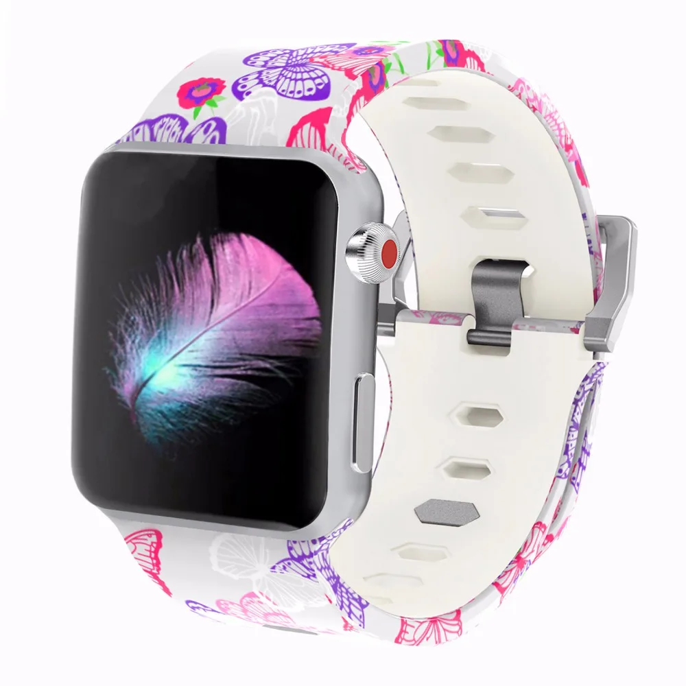 Bemorcabo Печать красочные замена спортивный ремешок для Apple Watch серии 3/2/1 мягкий