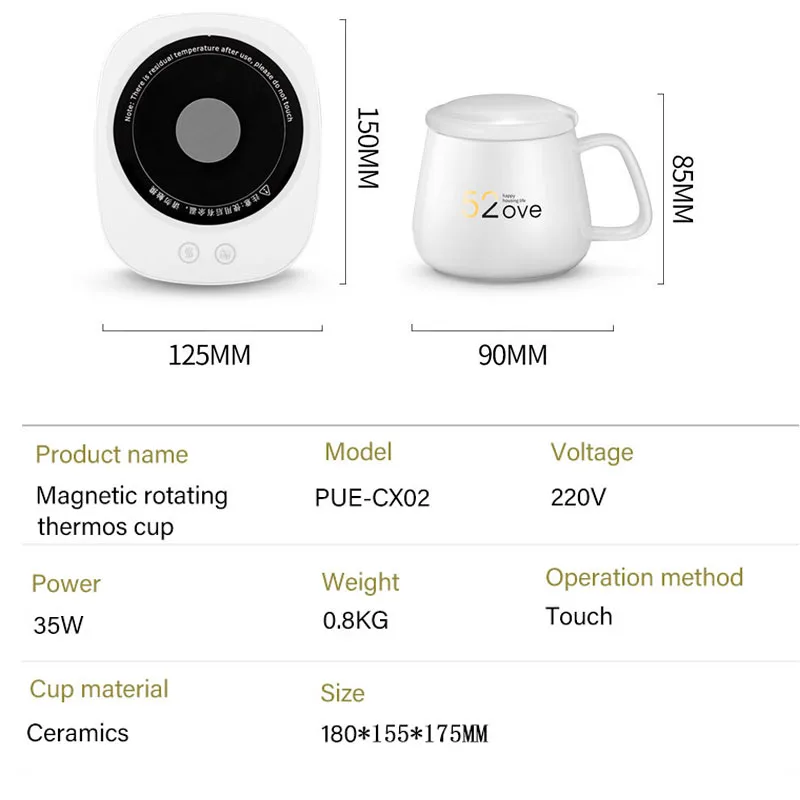 55 Celsius Thermostat Heating Cup Magnetic Stirring Cup Personal Health Cup Desktop Heated Mug Plate for Tea Coffee Milk
55 Celsius Thermostat Heating Cup Magnetic Stirring Cup Personal Health Cup Desktop Heated Mug Plate for Tea Coffee Milk