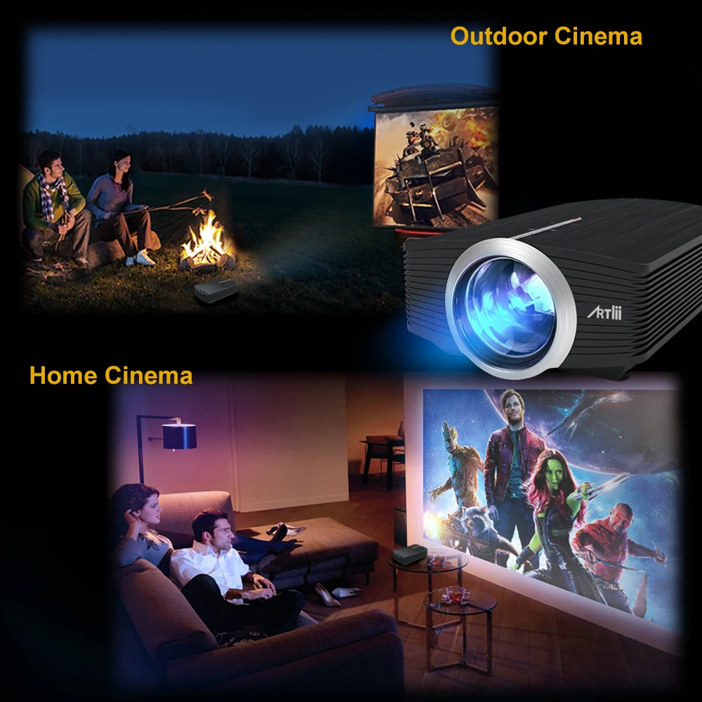 Artlii портативный проектор USB HDMI стерео динамик AC3 аудио формат LED видео Proyector
