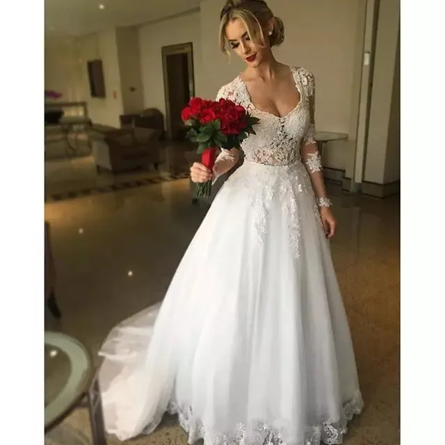 Elegant a-line lace wedding dress long sleeve beaded scoop backless wedding gown 2021 bridal dress plus size vestido de noivas
Elegant a-line lace wedding dress long sleeve beaded scoop backless wedding gown 2021 bridal dress plus size vestido de noivas