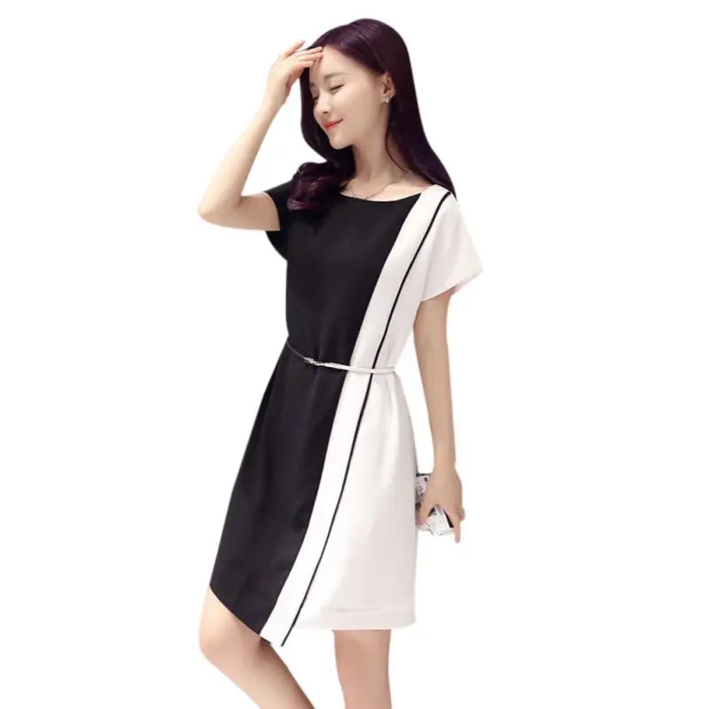 Black White Patchwork Dress Office Lady Short Sleeve Plus Size Female Casual Dress Stylish Korean Summer Chiffon Mini Dress 3XL
Black White Patchwork Dress Office Lady Short Sleeve Plus Size Female Casual Dress Stylish Korean Summer Chiffon Mini Dress 3XL