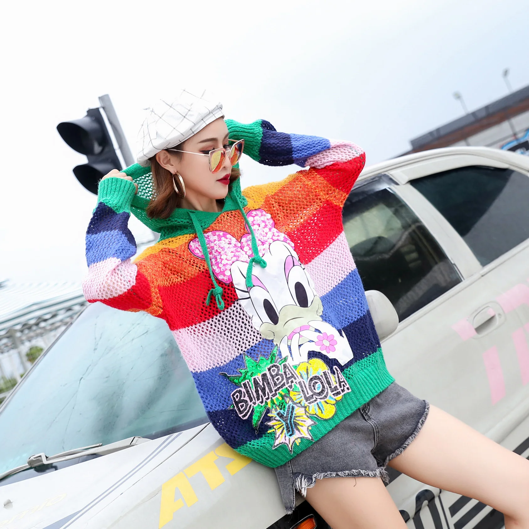 Тайланд Tide бренд 2018 Новый Харадзюку свитер с капюшоном женская голова свободного