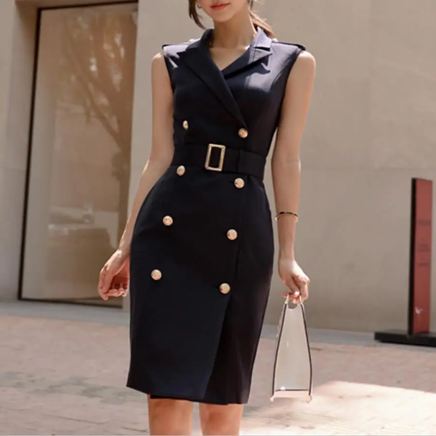2020 Summer Sleeveless v-neck Blazer Dress Double Breasted Sashes office lady Pencil Knee-Length OL Work dress
2020 Summer Sleeveless v-neck Blazer Dress Double Breasted Sashes office lady Pencil Knee-Length OL Work dress