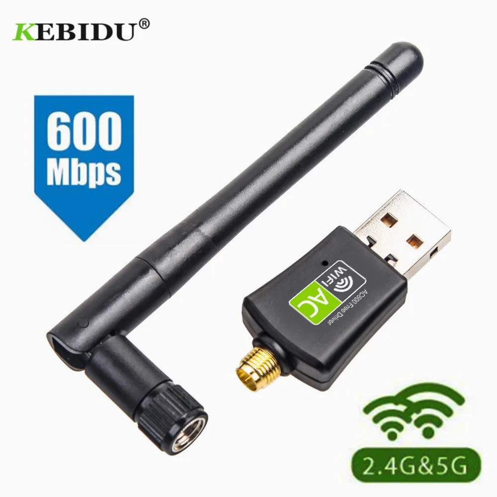 

Kebidu AC 600Mbps USB Wifi Adapter 5/2.4Ghz Dual Band with Antenna Dongle LAN 802.11ac/a/b/g/n for Windows XP Win 7 10 Mac Vista