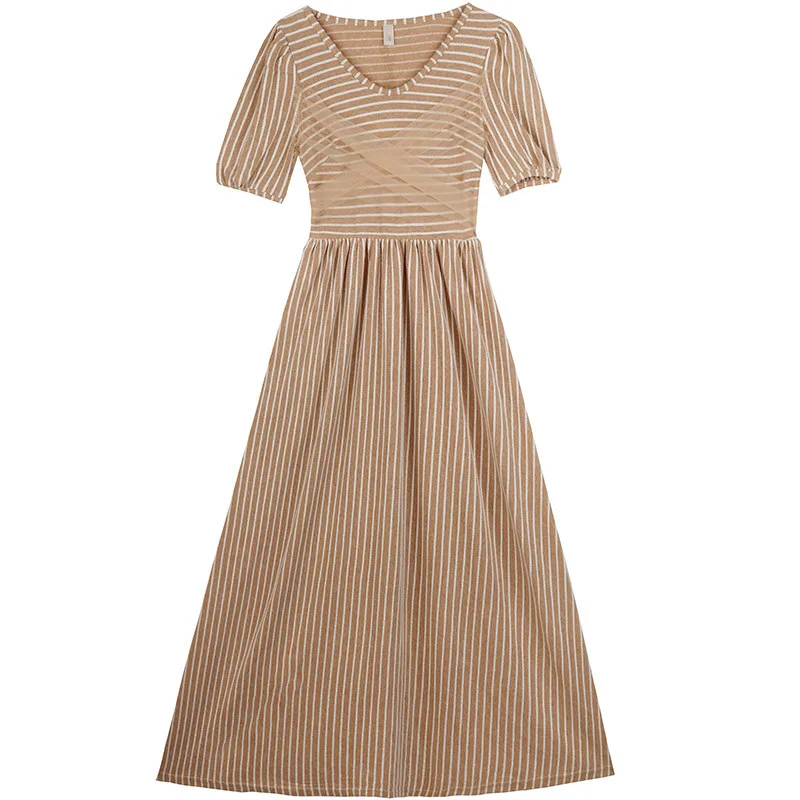 2020 Women Summer French Vintage Elegant Slim Striped Long Dress Ladies Retro Casual Mesh Knitting Patchwork Blue Dresses
2020 Women Summer French Vintage Elegant Slim Striped Long Dress Ladies Retro Casual Mesh Knitting Patchwork Blue Dresses