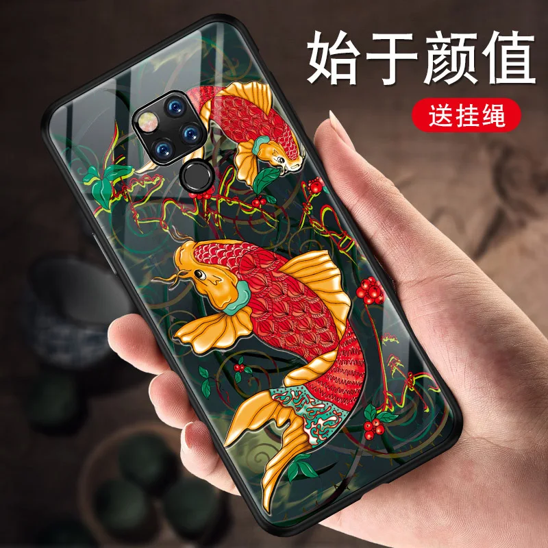 Стеклянный чехол с китайским карпом koi для Huawei P30 PRO Mate 20 X мягкий kam carp mate20|Бамперы| |