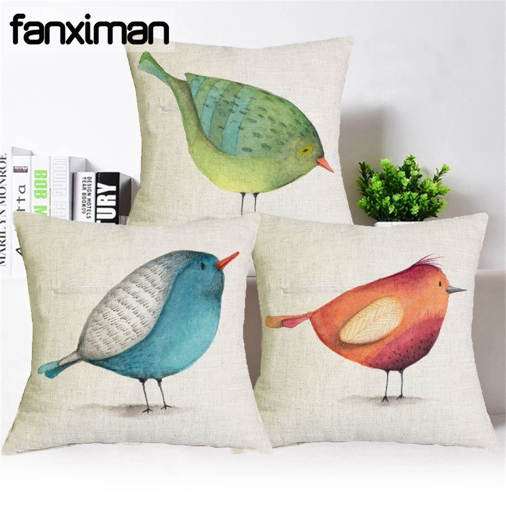 

Modern Nordic Style Home Decorative Cushion Cover Watercolor Birds Print Throw Pillowcases Sofa Chair Couch Cushions Pillow