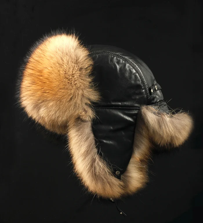 Мужчины меховая шапка зима теплая мужской огромный природный fox мех/мех енота