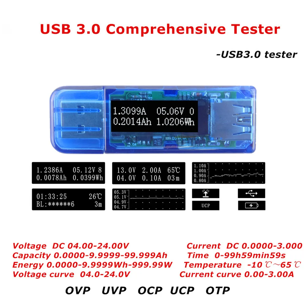 USB Tester 3.0 OLED Comprehensive Tester Current Voltage Meter Voltmeter Ammeter Energy Capacity Tester for Charger Power Bank
USB Tester 3.0 OLED Comprehensive Tester Current Voltage Meter Voltmeter Ammeter Energy Capacity Tester for Charger Power Bank