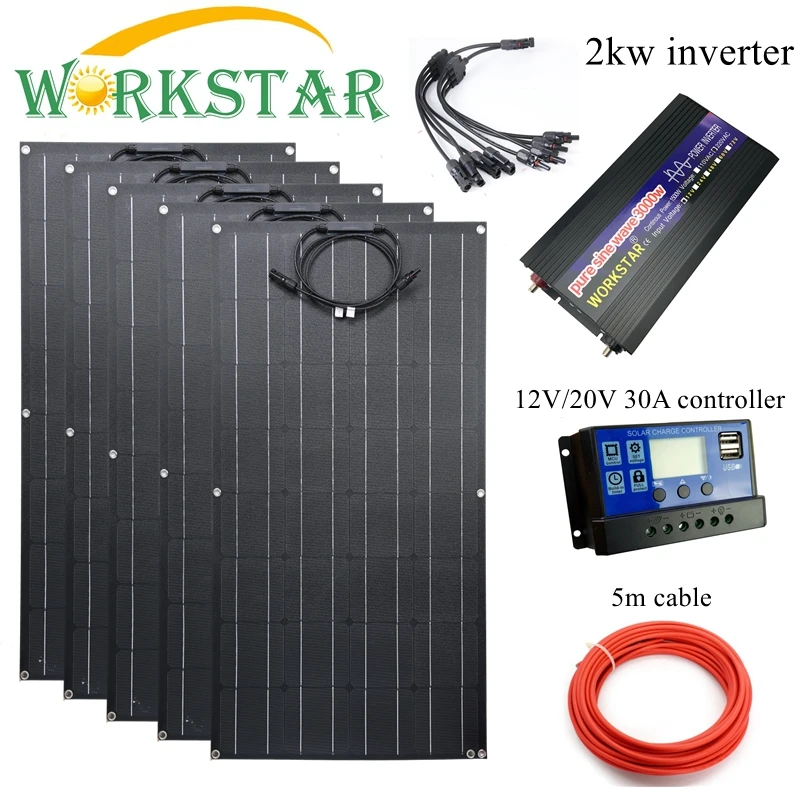 Workstar ETFE 100w Flexible Solar Panel 5pcs ETFE Solar Panel 12V Solar charger 500W solar system with 2kw inverter
Workstar ETFE 100w Flexible Solar Panel 5pcs ETFE Solar Panel 12V Solar charger 500W solar system with 2kw inverter