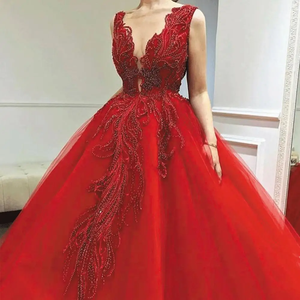 SOFUGE Red Prom Dress Deep V Neck Beaded Applique Elegant Prom Gown vestidos de fiesta de noche largos elegantes
SOFUGE Red Prom Dress Deep V Neck Beaded Applique Elegant Prom Gown vestidos de fiesta de noche largos elegantes