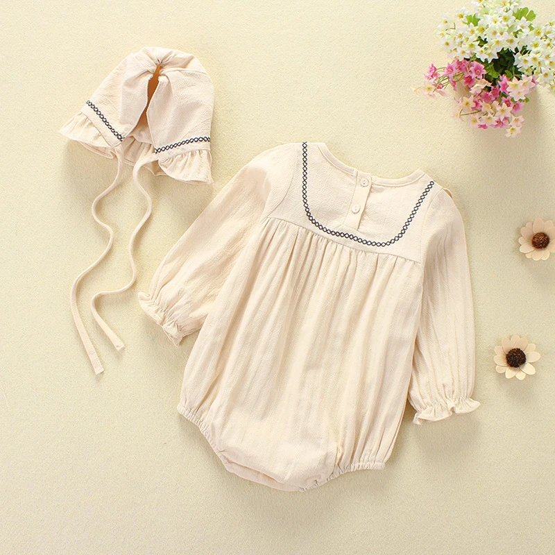 Newborn baby clothing girls Long sleeve embroidered Romper Cotton linen lace coat hat
Newborn baby clothing girls Long sleeve embroidered Romper Cotton linen lace coat hat