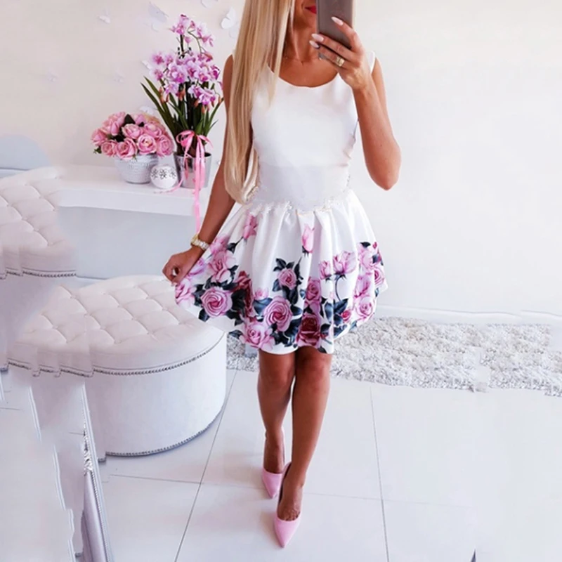 Summer Sexy Sleeveless Mini Dress Women's High Waist Print Dress Women O-neck Slim Dress Femme Vestidos Mujer
Summer Sexy Sleeveless Mini Dress Women's High Waist Print Dress Women O-neck Slim Dress Femme Vestidos Mujer